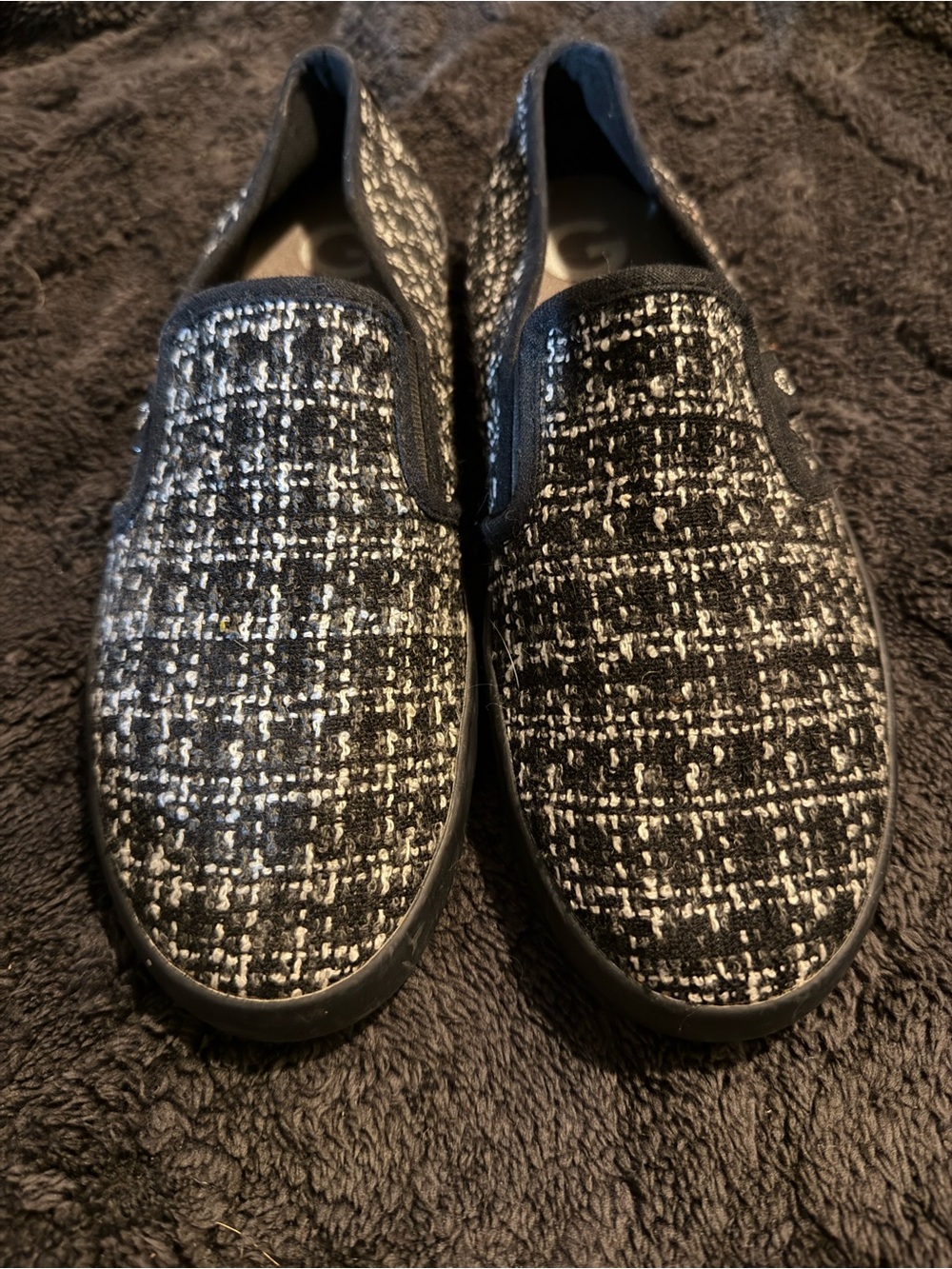 Guess Slip-On Tweed Flats in Black and White